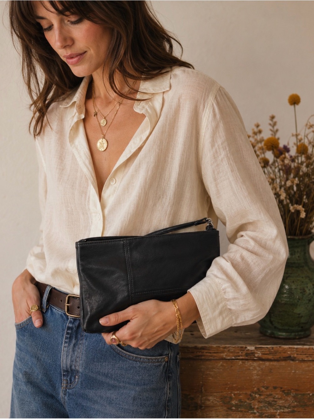 VTG clutch/crossbody Black leather purse